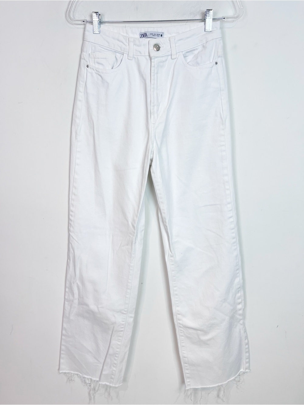 ZARA WHITE WIDE LEG FRAY HEM ZIP FLY HIGH RISE JEANS SZ 4